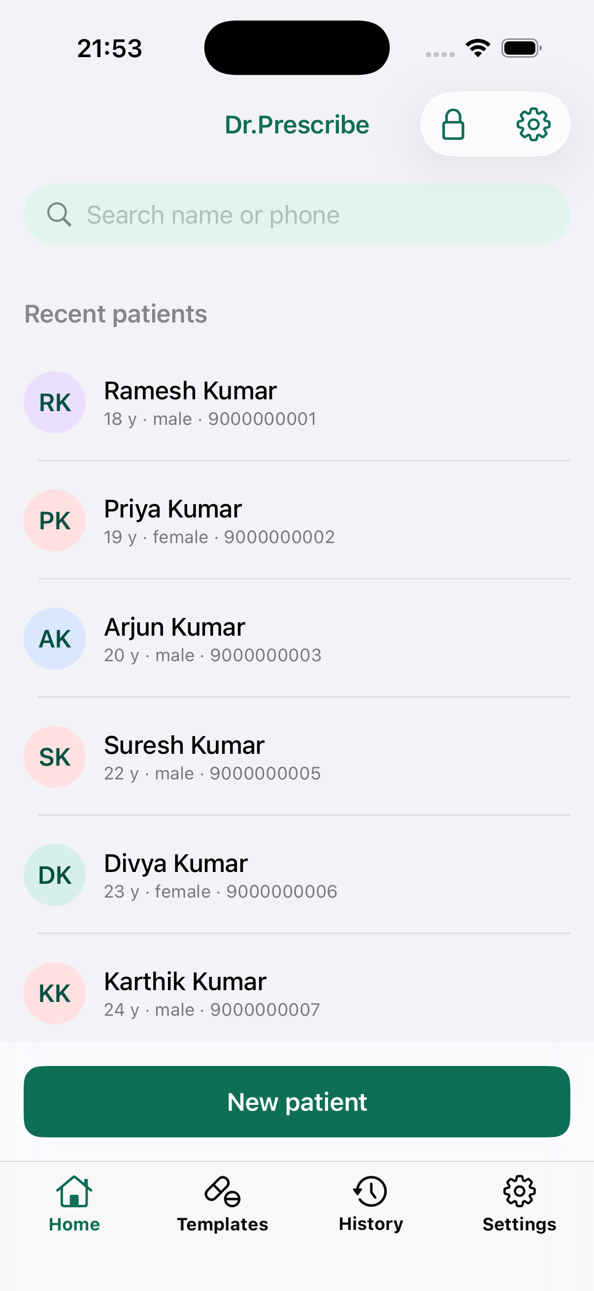 Dr.Prescribe patient list with instant search