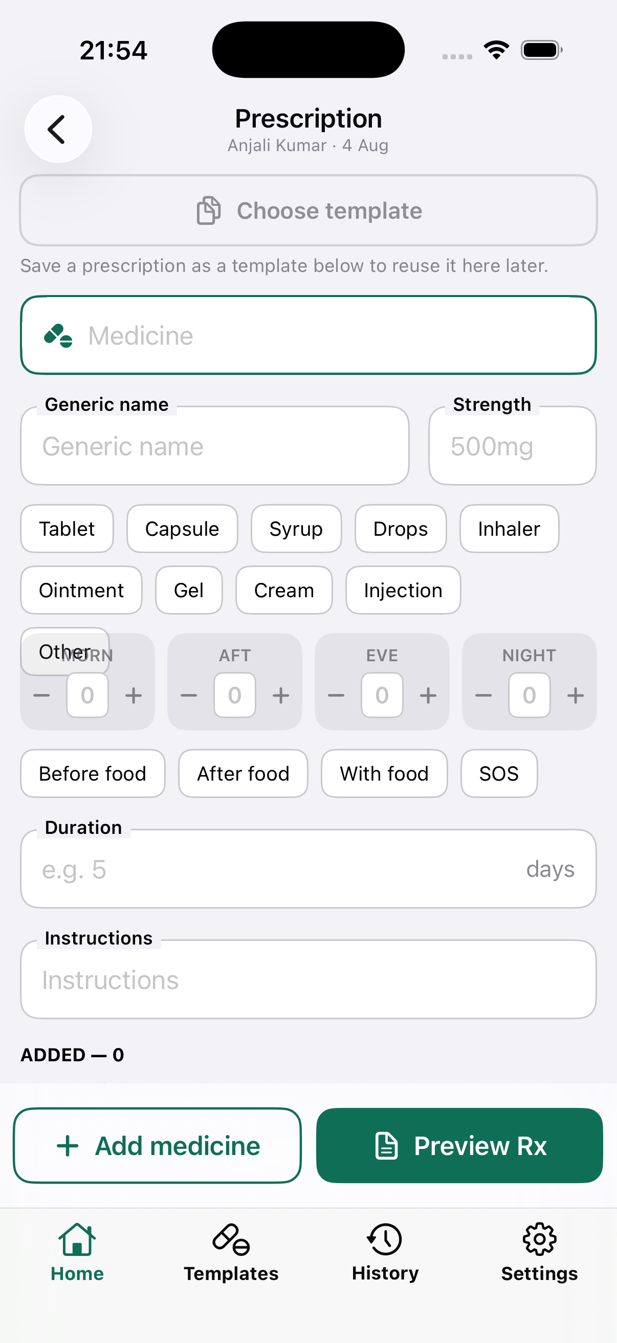 Prescription builder with M-A-E-N dosing